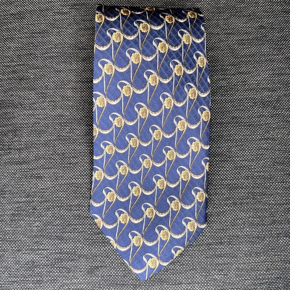 Vintage Valentino Cravatte 100% Silk Neck Tie Made in Italy Blue Gold